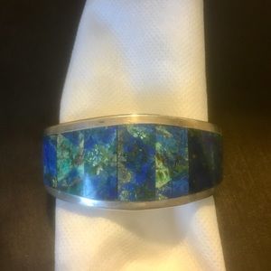 Sterling & Jade Azurite Lapis Lazuli Bracelet Cuff